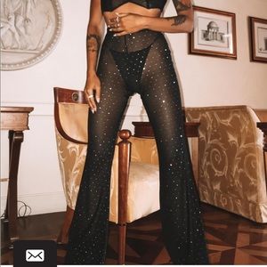 *SOLD* Black Crystal Net Flare Pants